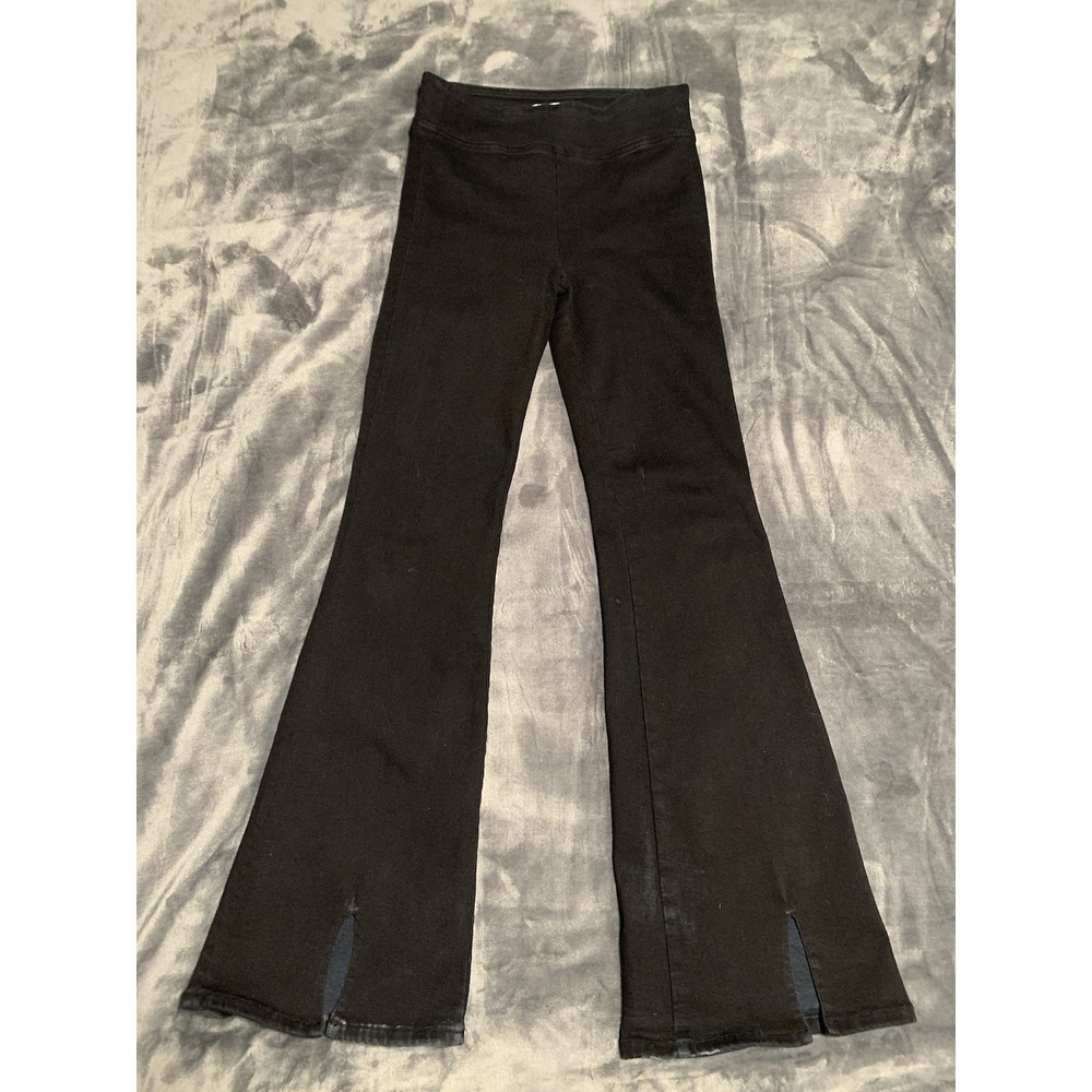 Frame Pants Womens 1 Le High Flare Slit Sheen Noir Black Front Slit Stretch
